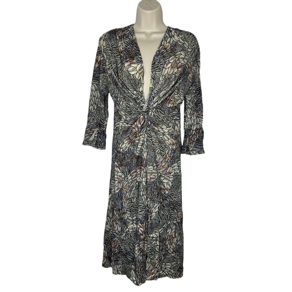 Gharani Strok Women’s 100% Wool Floral Flutter Sleeves Flare Dress Size 8